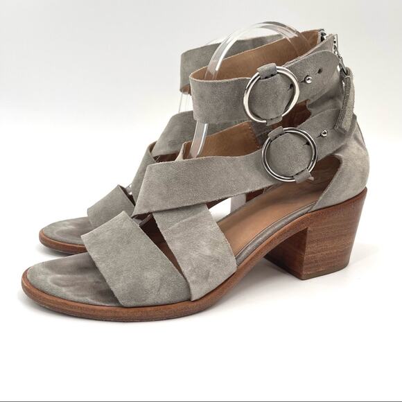 RAG & BONE Mari Block Heel Sandal Gray/Taupe Zipper & Buckle Size 39.5 US 9.5 - Picture 1 of 16